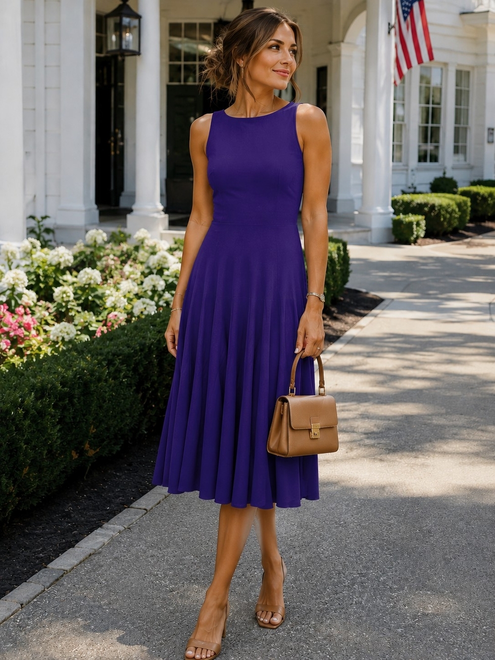 Ralph Lauren Sleeveless Purple Flared Midi Dress
